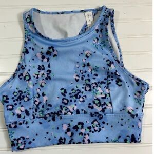 Nanette Lepore Longline Cross-Back Vista Blue floral Sports Bra, sz M